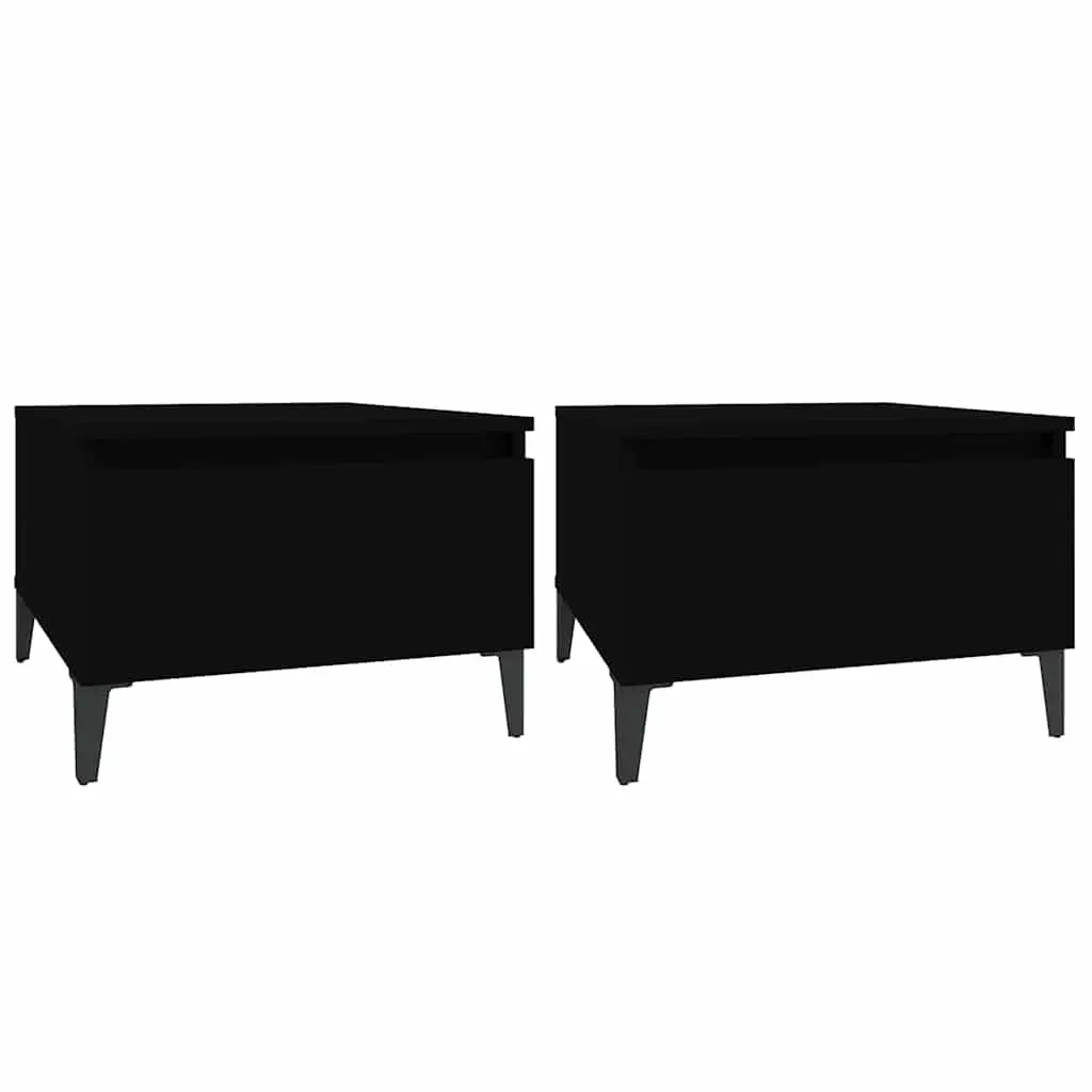 Side Tables Black 50x46x35 cm Storage Drawer 2 Piece Living Room Accent Furniture