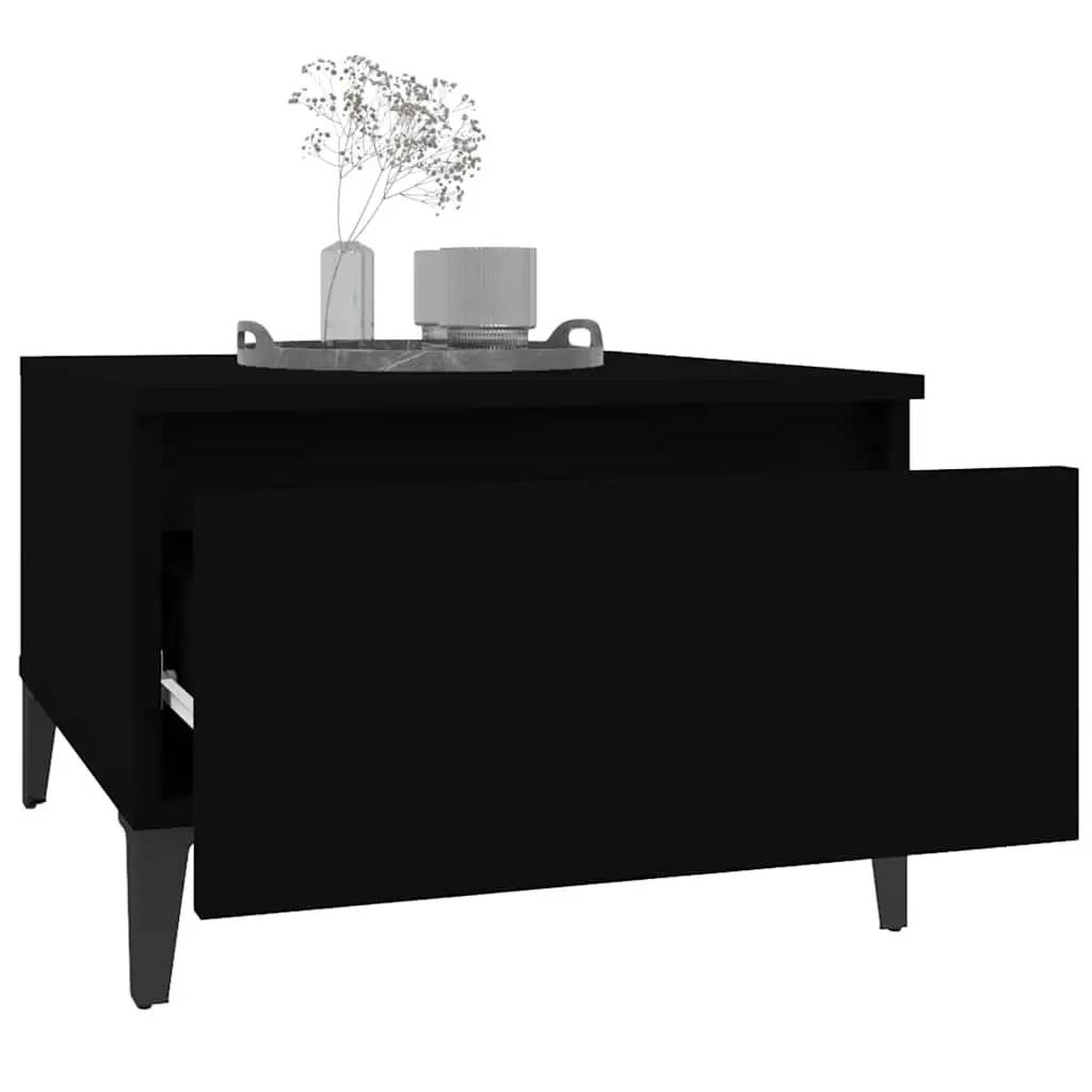 Side Tables Black 50x46x35 cm Storage Drawer 2 Piece Living Room Accent Furniture