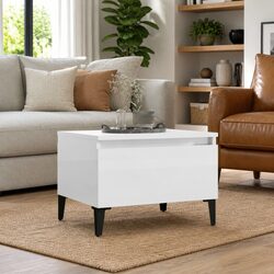 High Gloss White End Table with Drawer