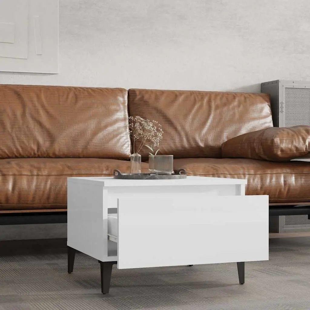 Side Tables High Gloss White 50x46x35cm with Drawer Storage