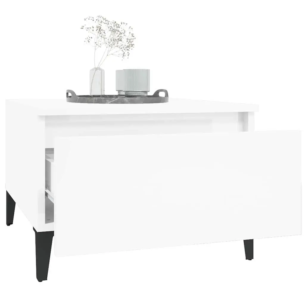 Side Tables High Gloss White 50x46x35cm with Drawer Storage