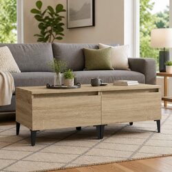 End Tables 2 pcs Brown Engineered Wood Side Tables with Drawer Storage