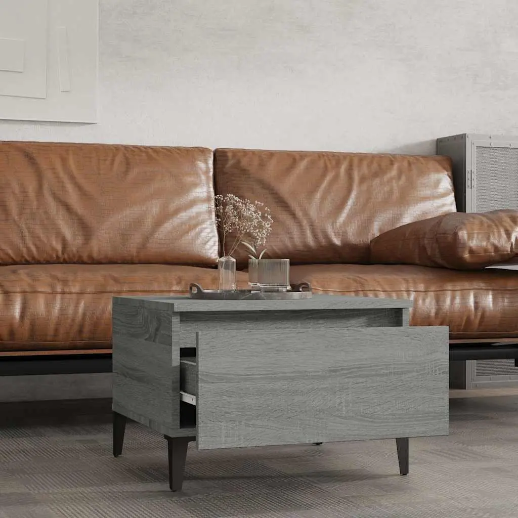 Side Tables Grey 50 x 46 x 35 cm Engineered Wood Accent Tables with Drawer Storage