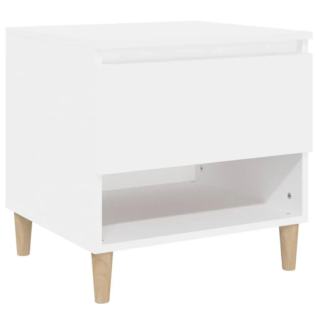 White Compact Nightstand Engineered Wood Storage 50x46x50 cm for Bedroom