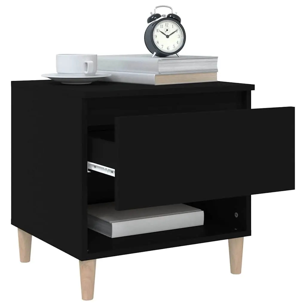 Bedside Tables Black 50x46x50 cm Engineered Wood Storage Nightstand Set of 2