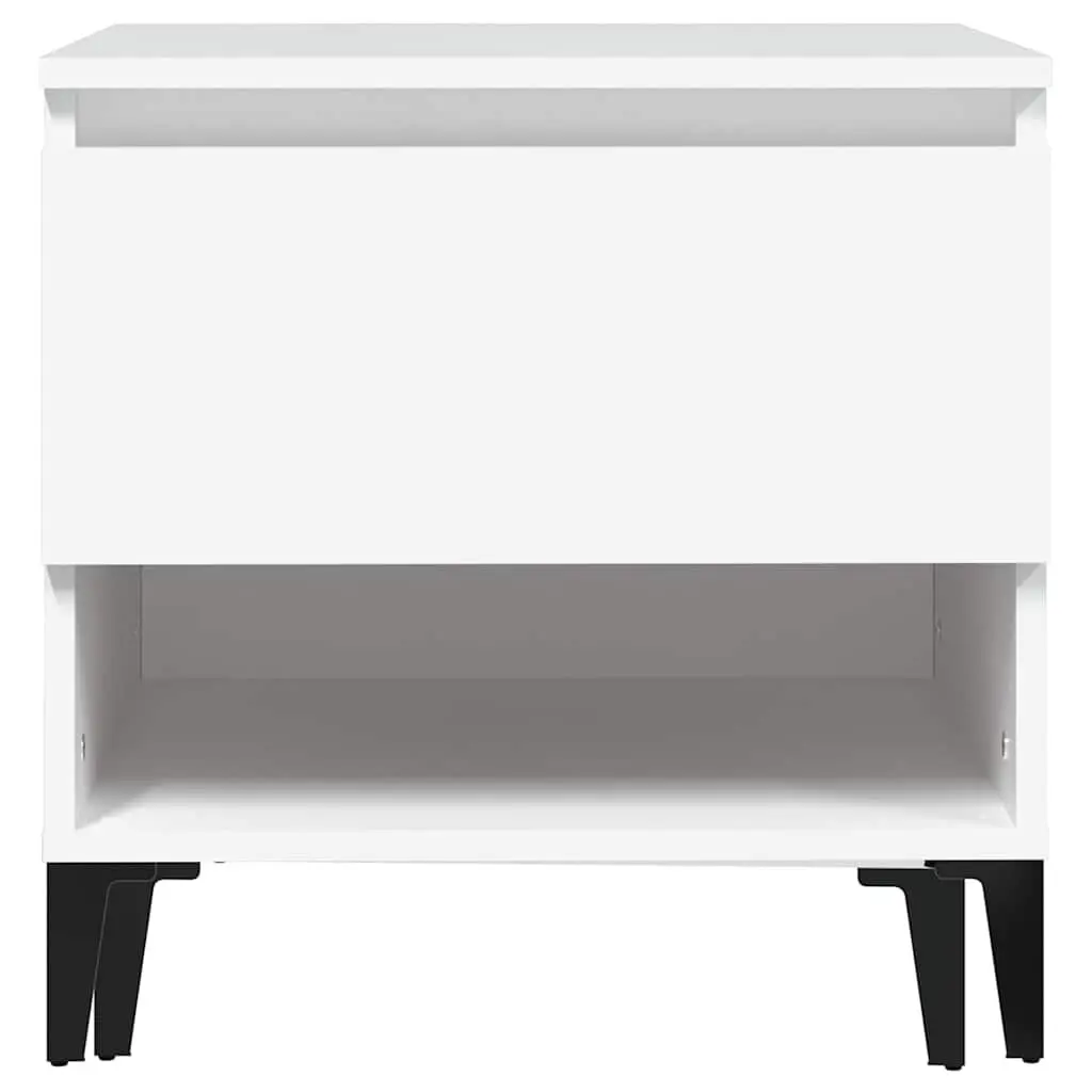 Storage Drawer Side Table White Engineered Wood 50cm Compartment Metal Feet