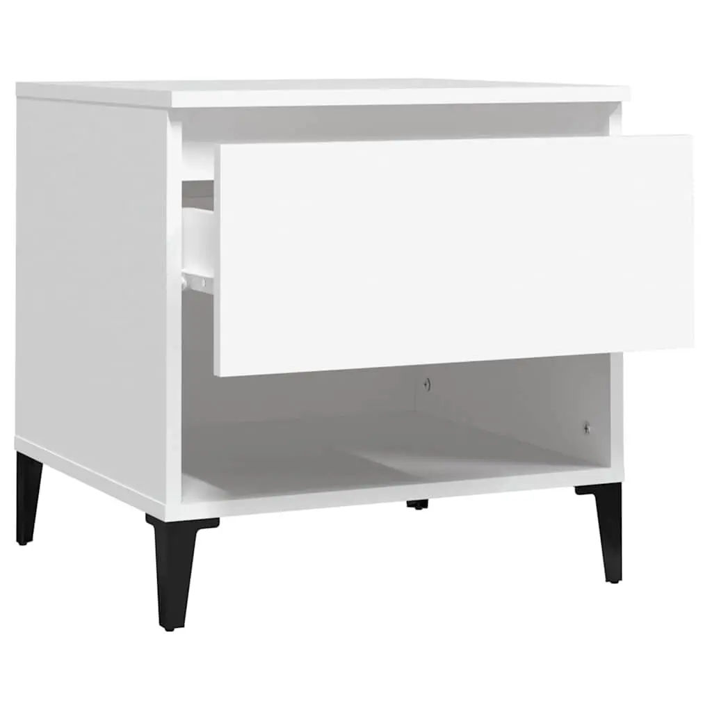 Storage Drawer Side Table White Engineered Wood 50cm Compartment Metal Feet