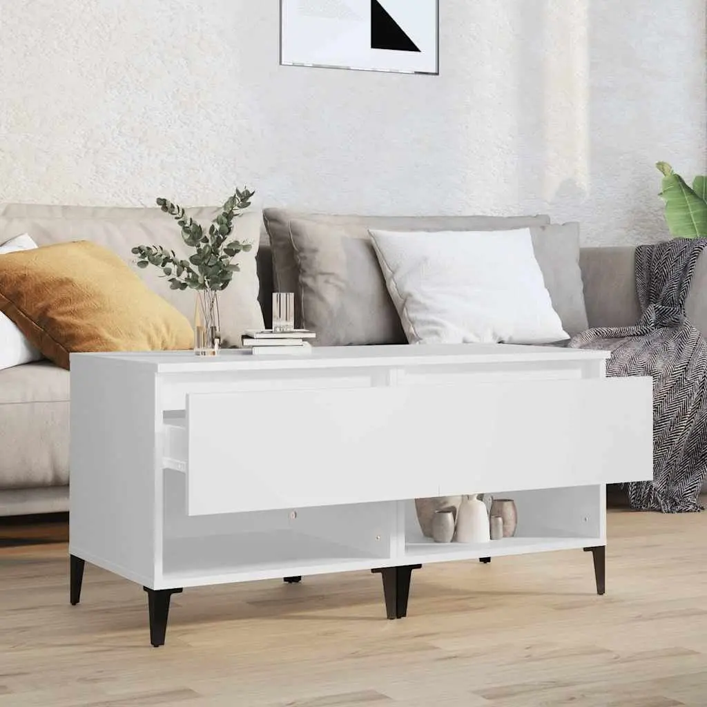 End Tables White 2 Piece Engineered Wood Side Table with Storage Drawer
