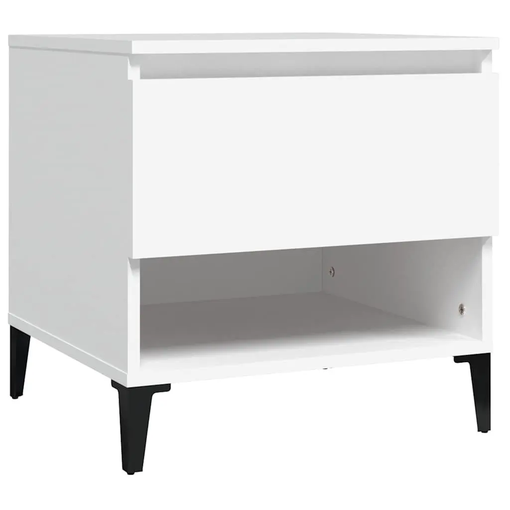 End Tables White 2 Piece Engineered Wood Side Table with Storage Drawer