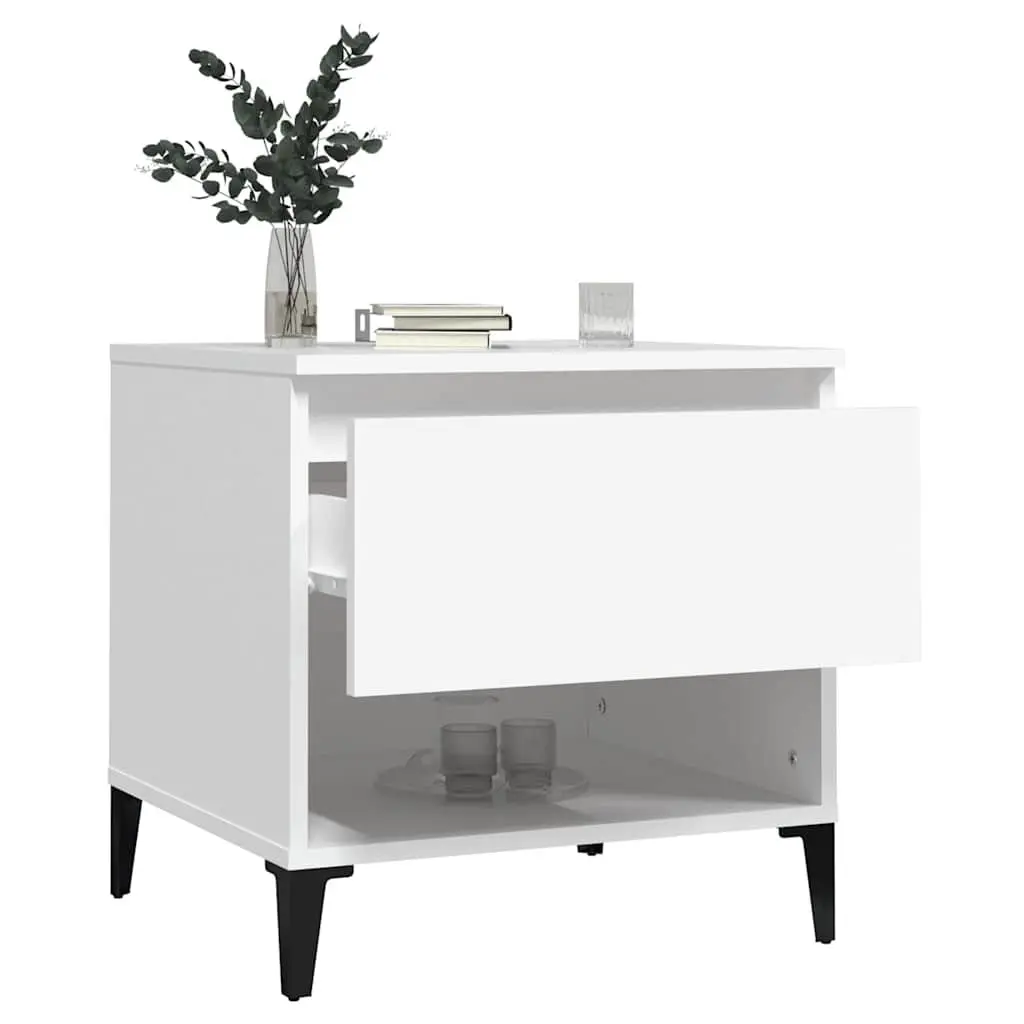 End Tables White 2 Piece Engineered Wood Side Table with Storage Drawer
