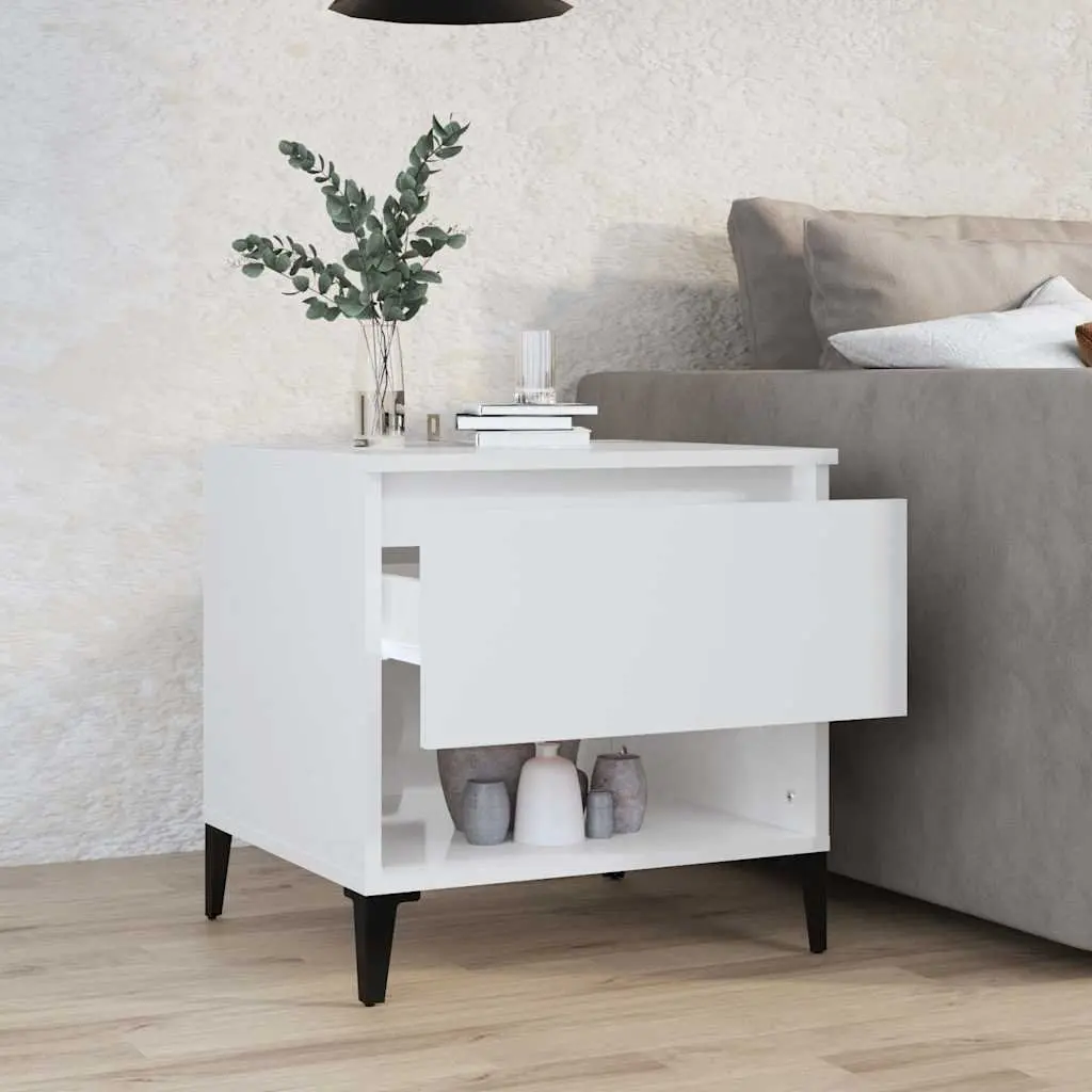 End Table White Engineered Wood 50cm Storage Drawer Compartment Living Room Accent