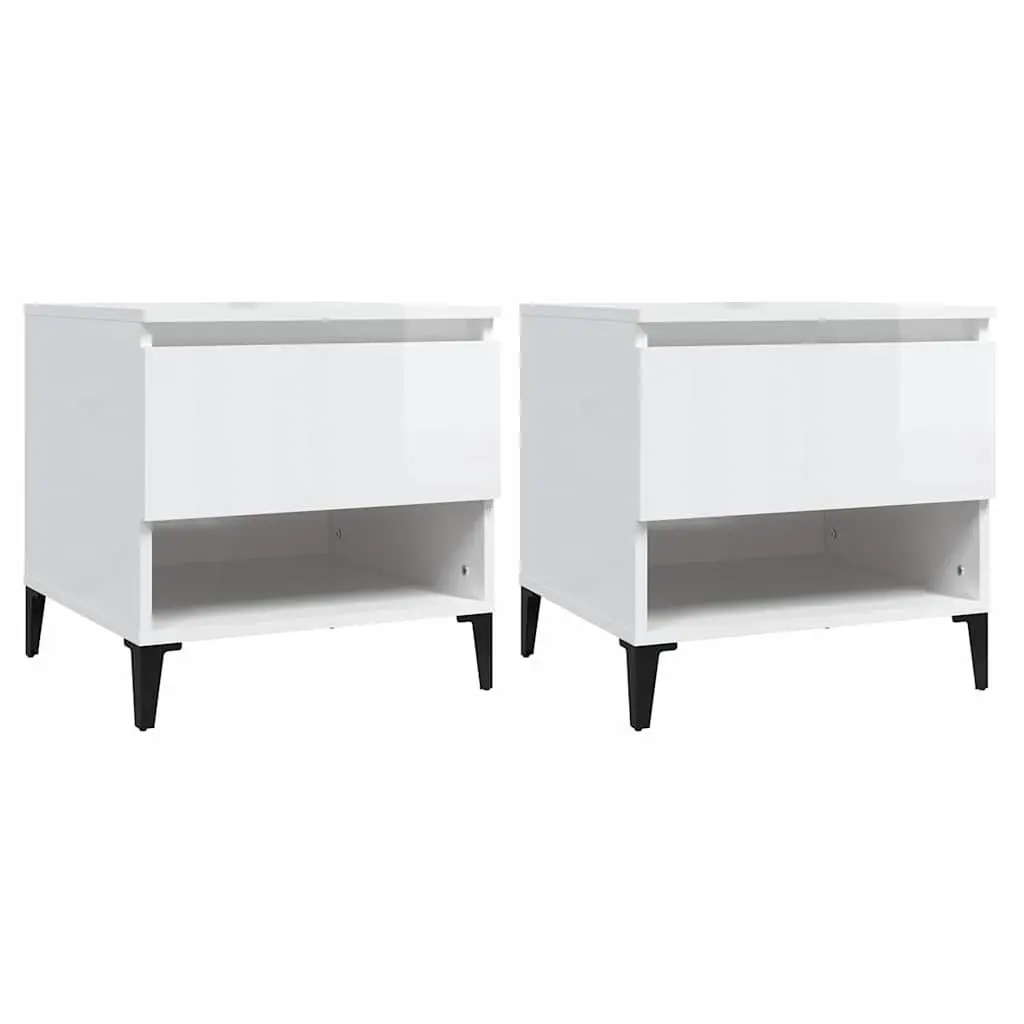 End Tables White High Gloss 50cm Storage Drawer Compartment 2 Pieces