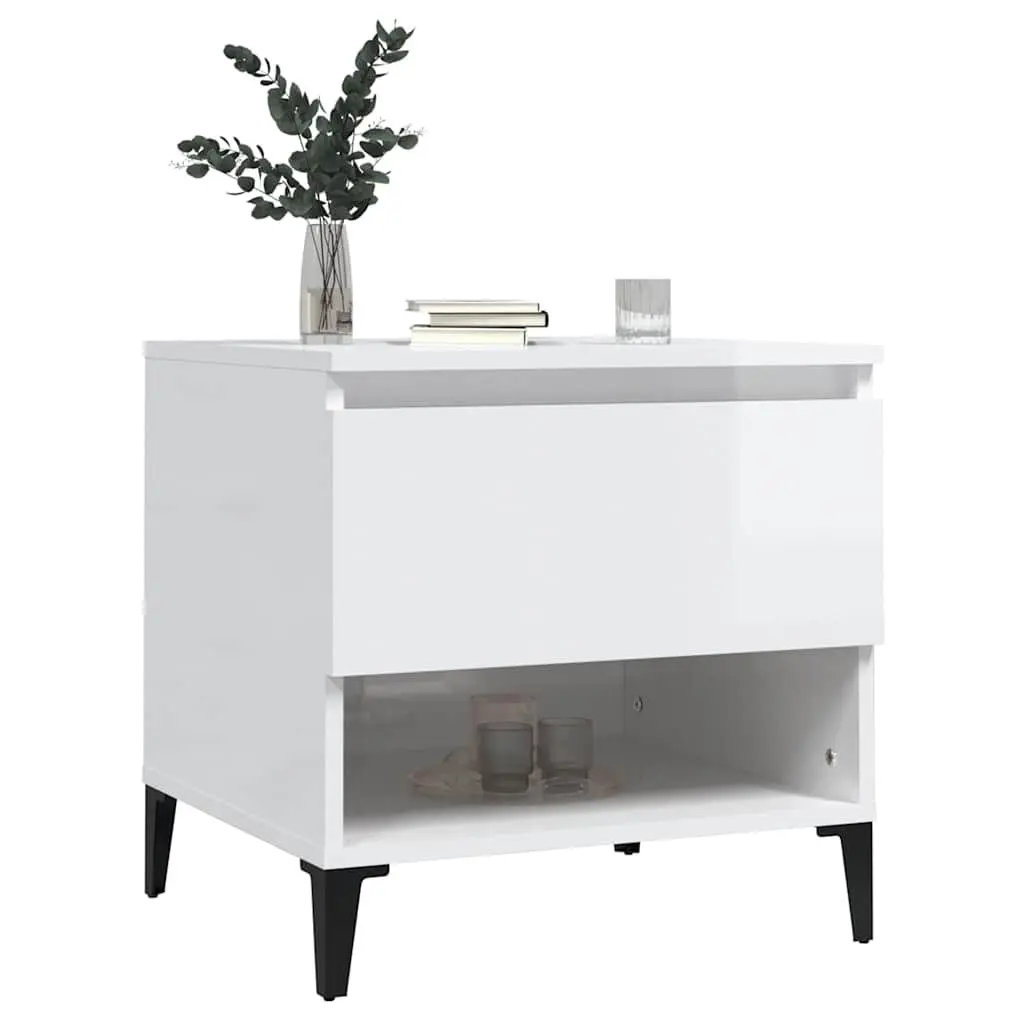 End Tables White High Gloss 50cm Storage Drawer Compartment 2 Pieces