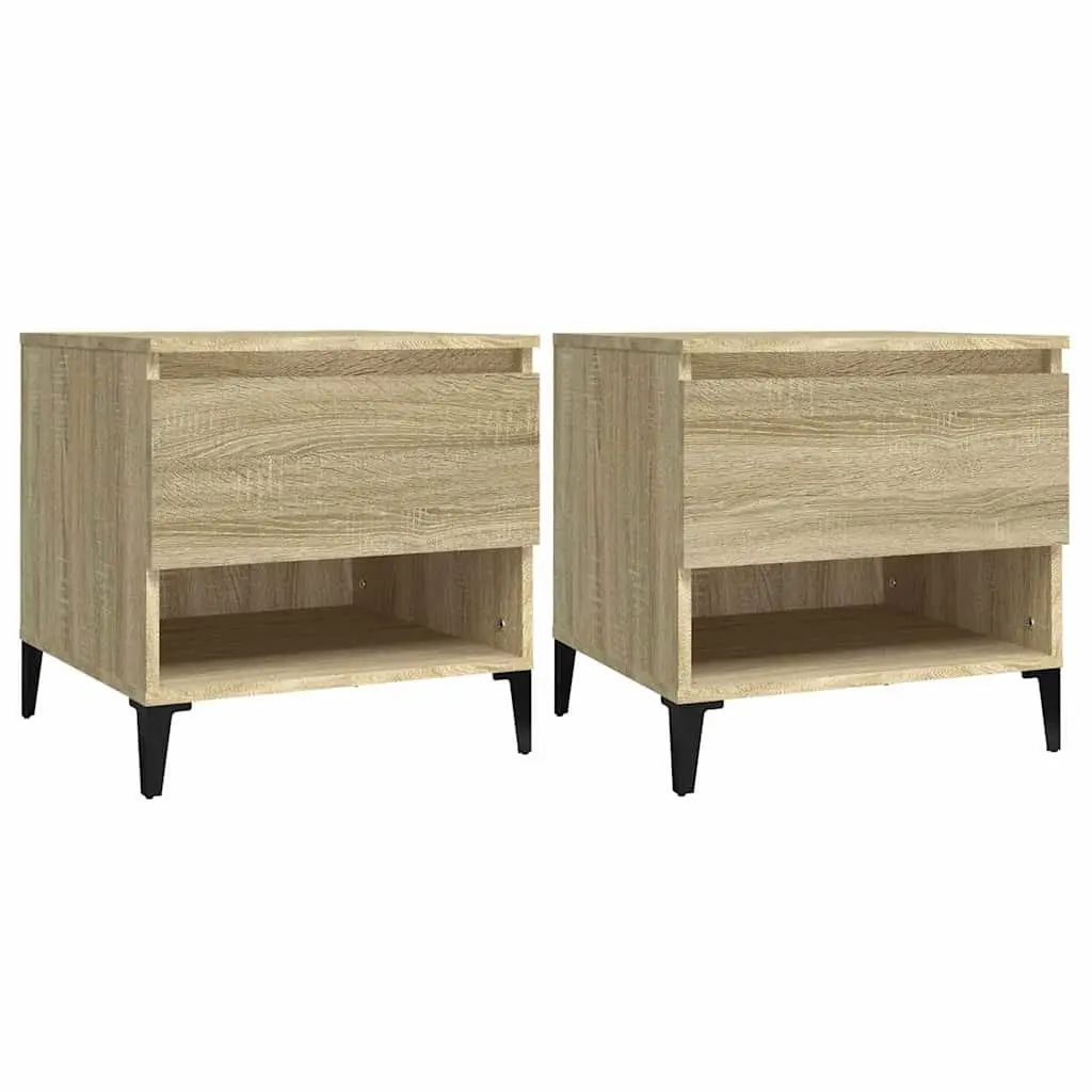Side Tables Brown 2 Piece Engineered Wood with Drawer Storage