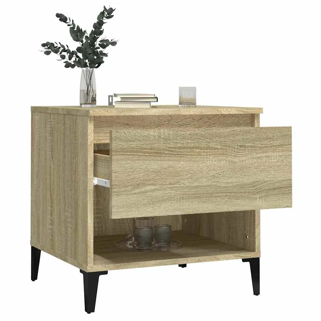 Side Tables Brown 2 Piece Engineered Wood with Drawer Storage