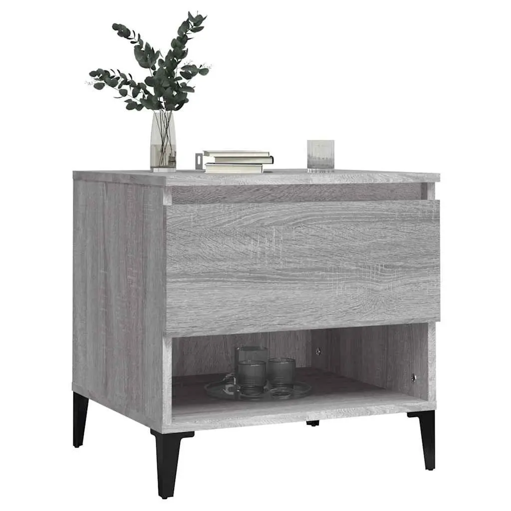 End Table Grey Side Table with Storage Drawer Compartment Industrial Design