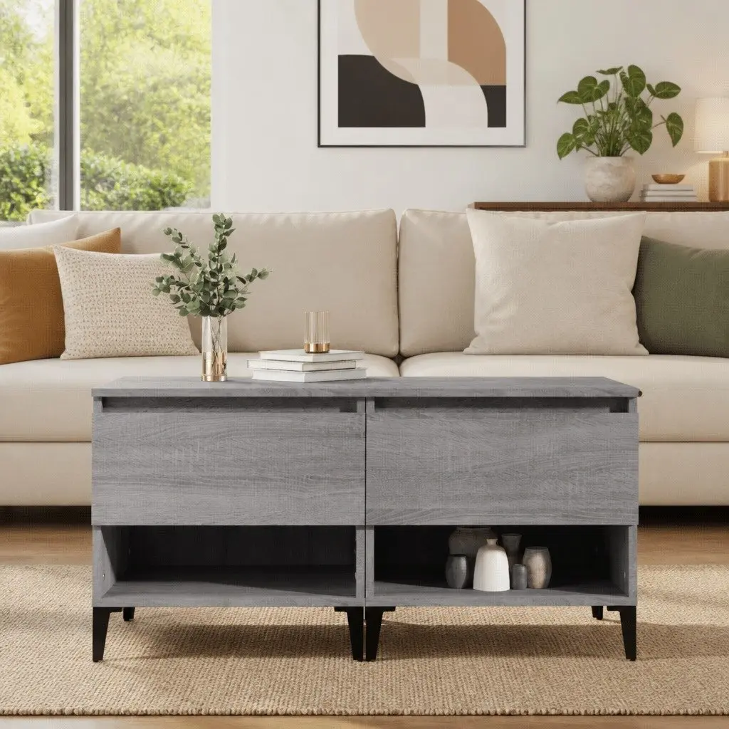 End Tables Grey 2 pcs Engineered Wood with Drawer Storage Compartment Industrial Style