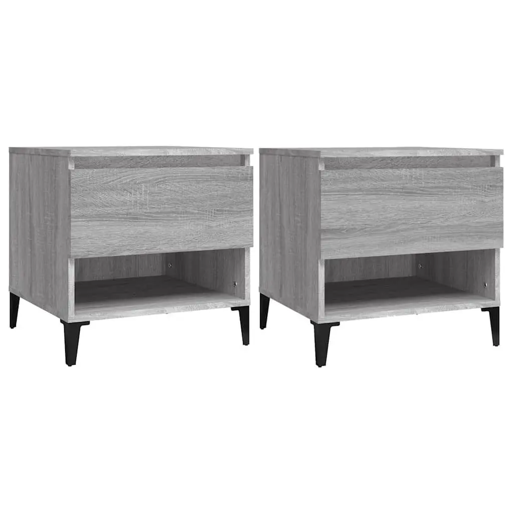 End Tables Grey 2 pcs Engineered Wood with Drawer Storage Compartment Industrial Style