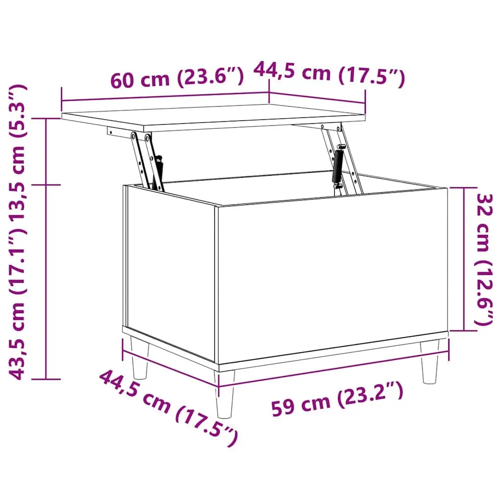 Black Coffee Table Lift Top 60x44.5x45 cm Engineered Wood Hidden Storage