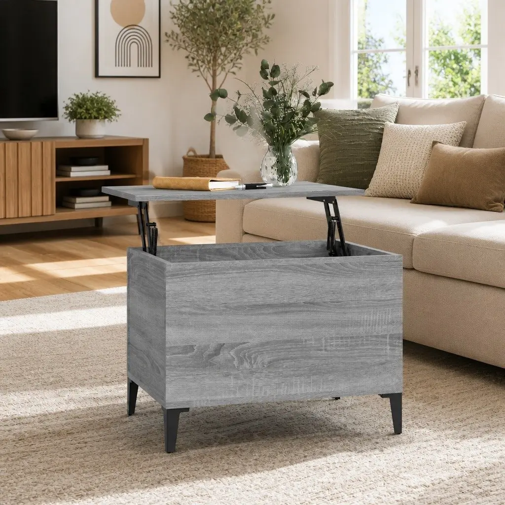 Lift-Top Coffee Table Grey Sonoma Engineered Wood Storage Compartment Furniture