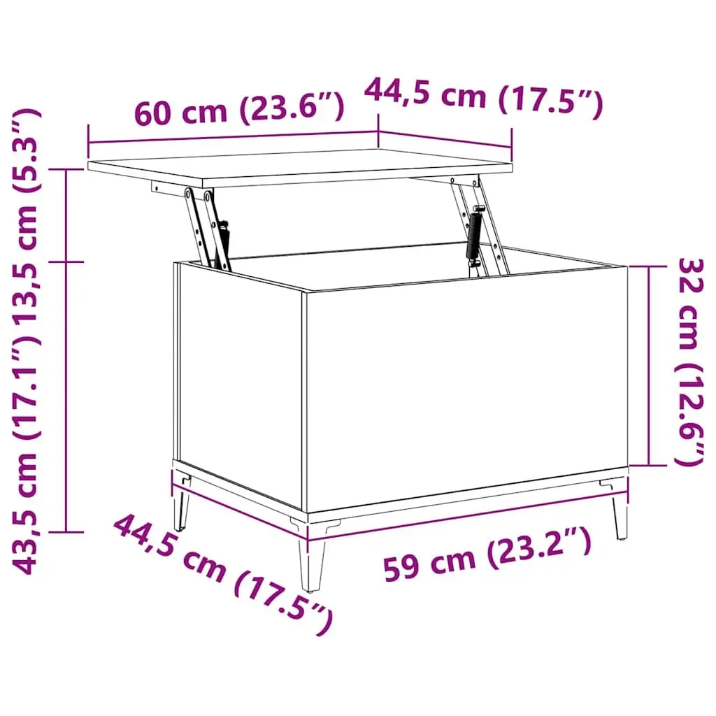 Lift-Top Coffee Table Grey Sonoma Engineered Wood Storage Compartment Furniture