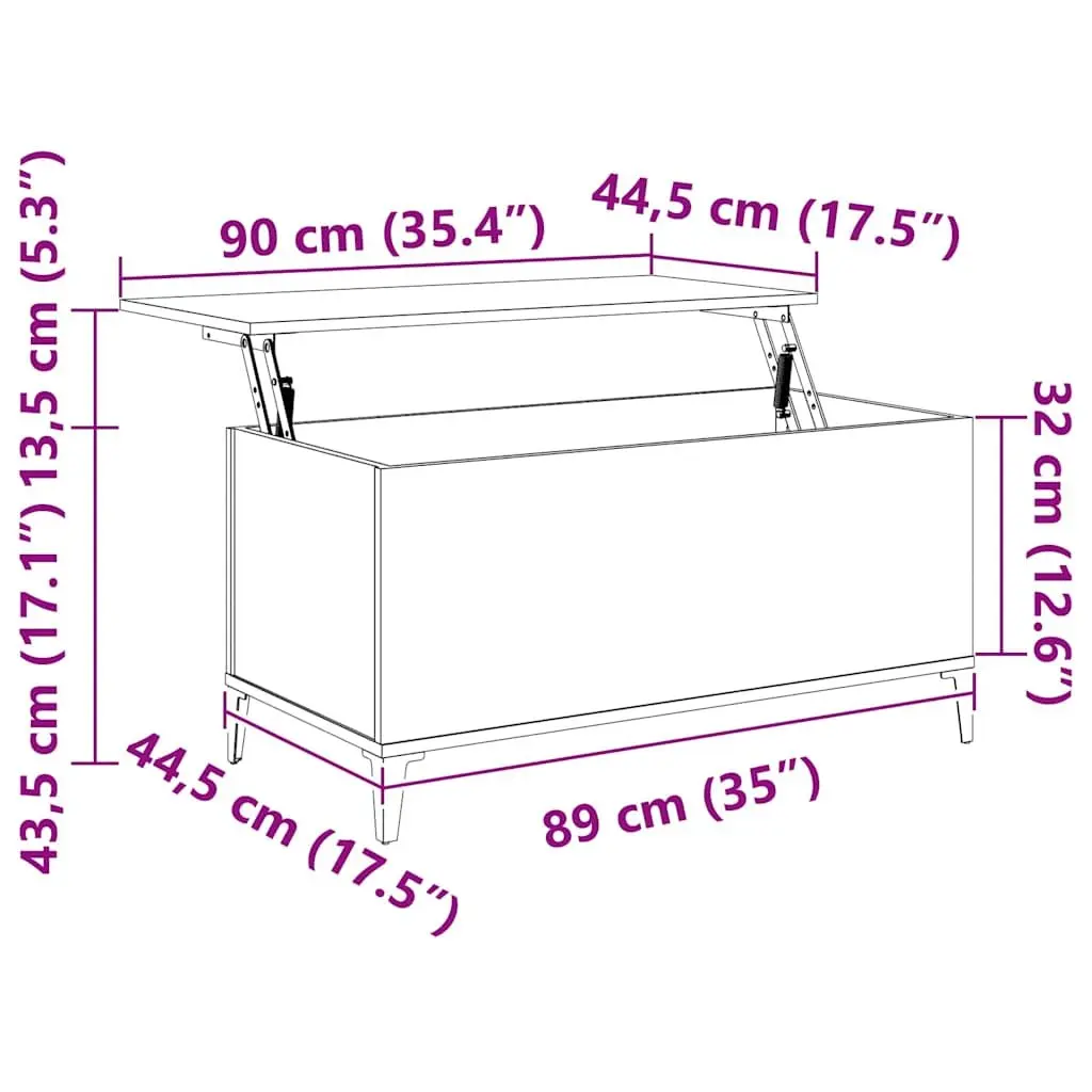 Lift-Top Coffee Table White 90x44.5x45 cm Adjustable Height Hidden Storage Compartment Engineered Wood