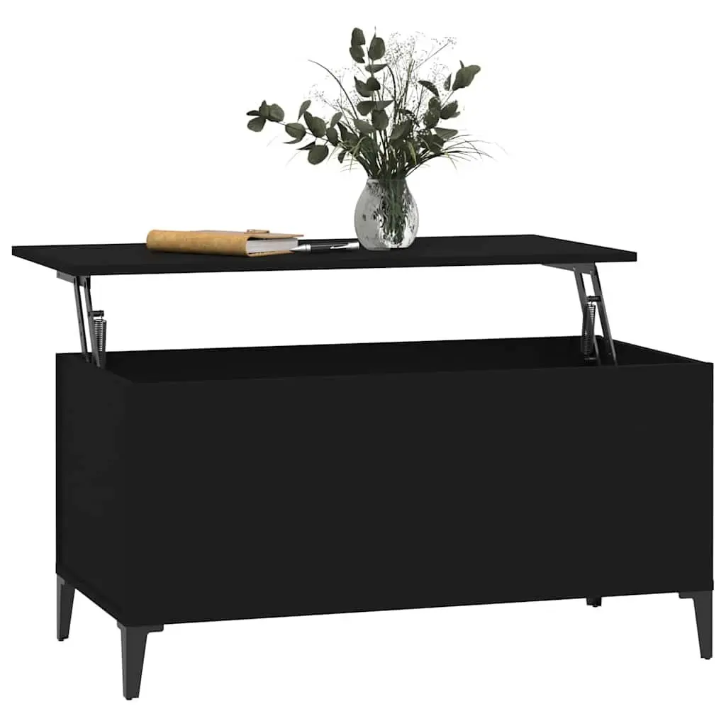 Lift-Top Coffee Table Black Engineered Wood Hidden Storage Compartment 90x44.5x45cm