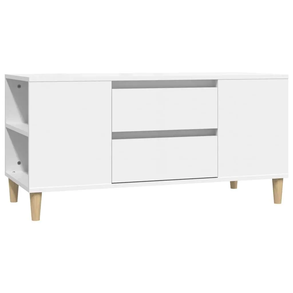 TV Cabinet White 102x44.5x50cm Engineered Wood Storage Unit Scandinavian Design