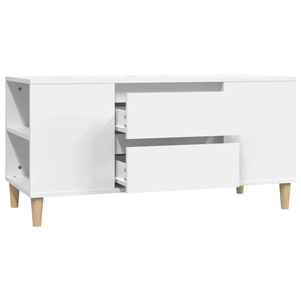 TV Cabinet White 102x44.5x50cm Engineered Wood Storage Unit Scandinavian Design