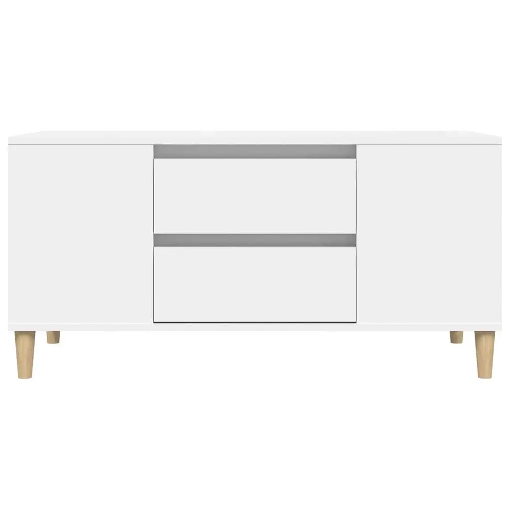 TV Cabinet White 102x44.5x50cm Engineered Wood Storage Unit Scandinavian Design