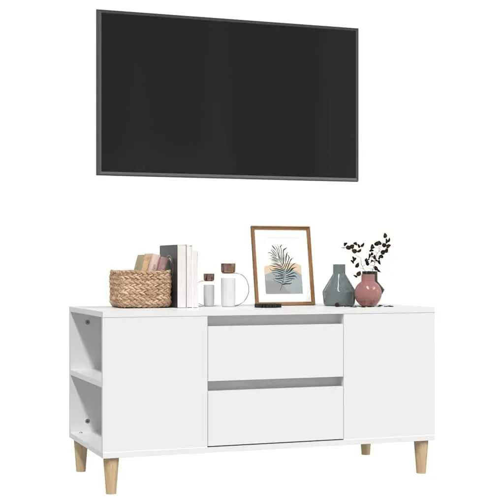 TV Cabinet White 102x44.5x50cm Engineered Wood Storage Unit Scandinavian Design