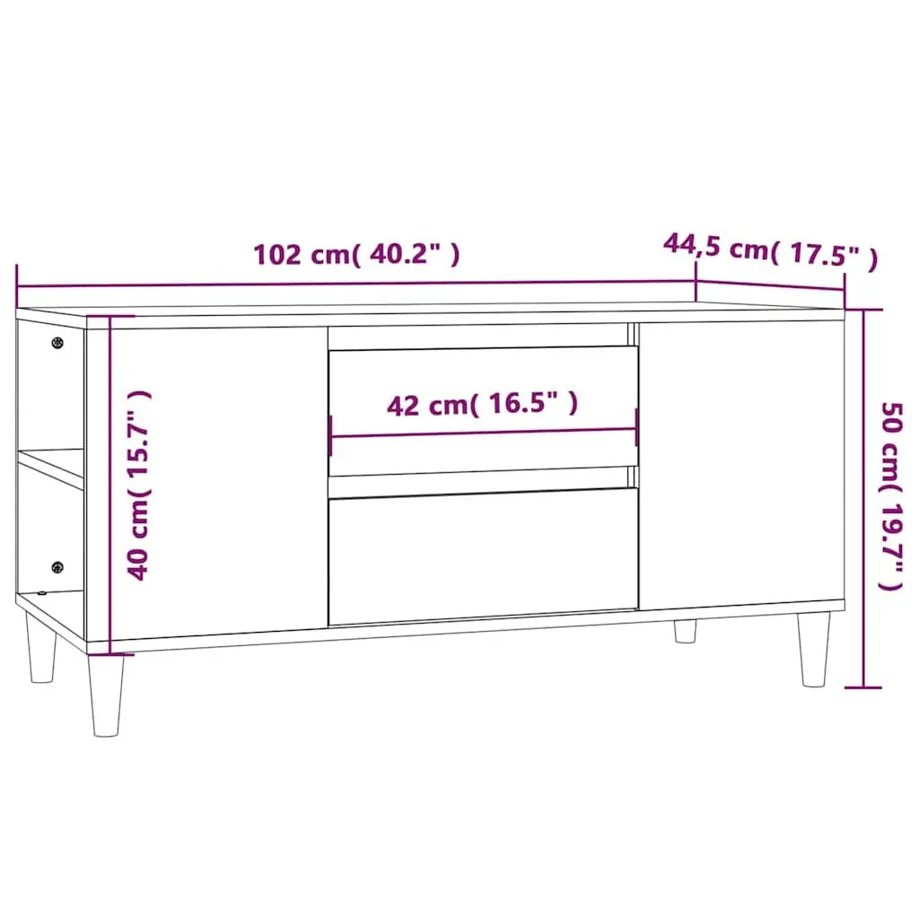 TV Cabinet White 102x44.5x50cm Engineered Wood Storage Unit Scandinavian Design