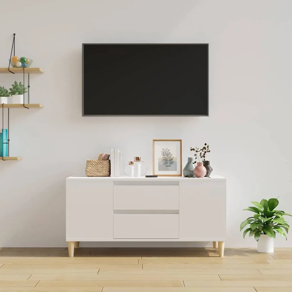 TV Cabinet White High Gloss Modern Storage Unit with Drawers and Compartments