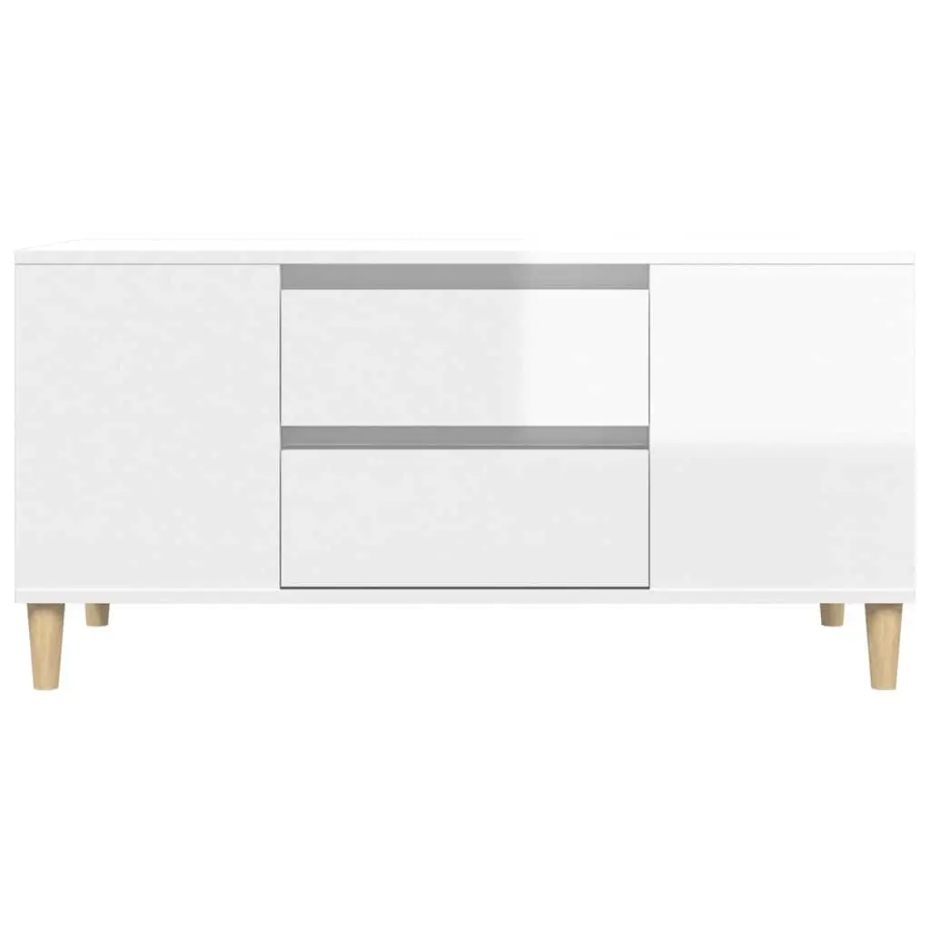 TV Cabinet White High Gloss Modern Storage Unit with Drawers and Compartments