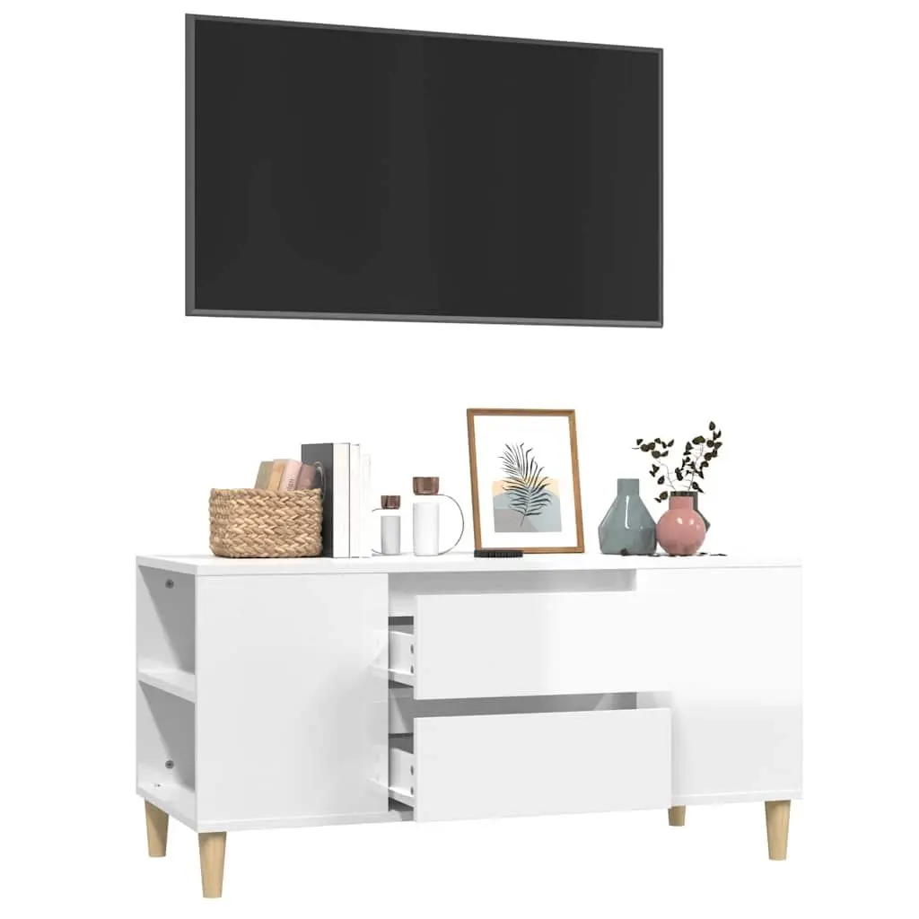 TV Cabinet White High Gloss Modern Storage Unit with Drawers and Compartments