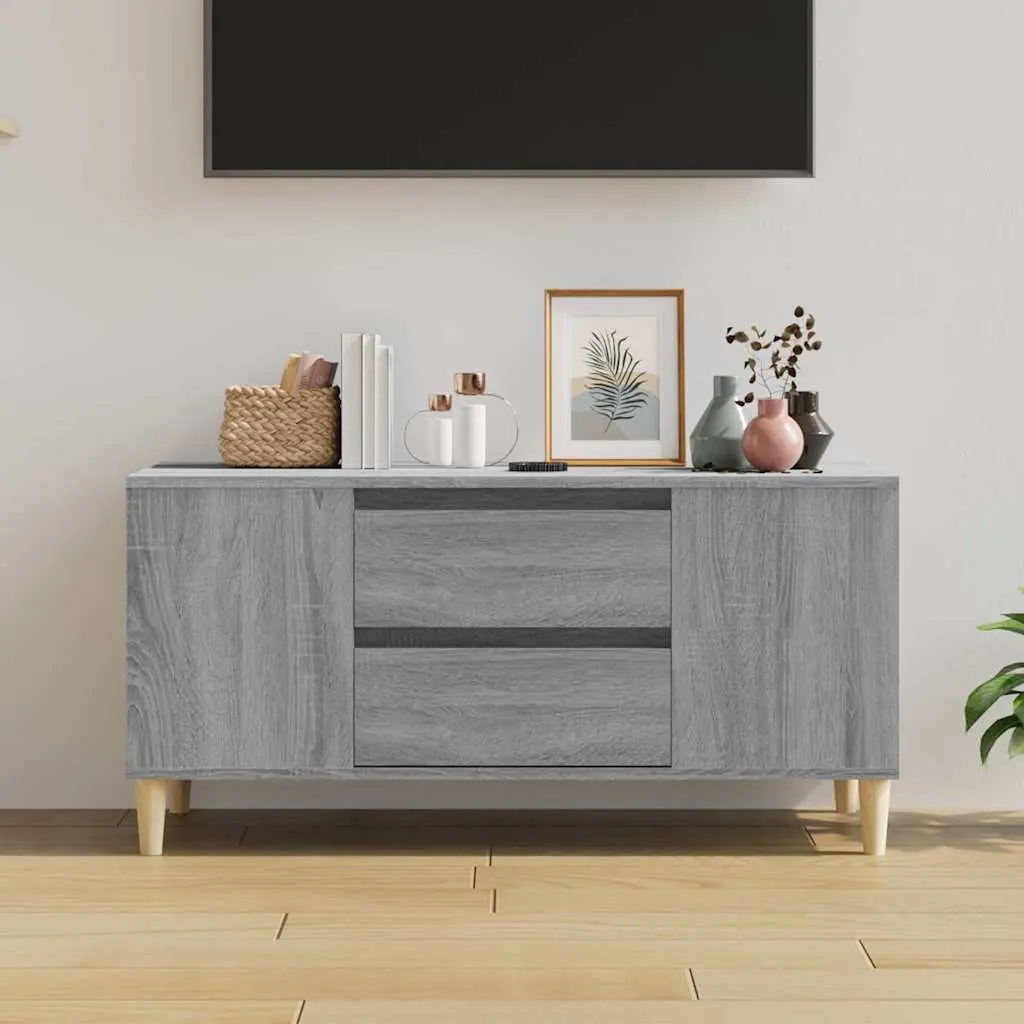 TV Cabinet Grey Engineered Wood 102x44.5x50cm Storage Unit with Drawers