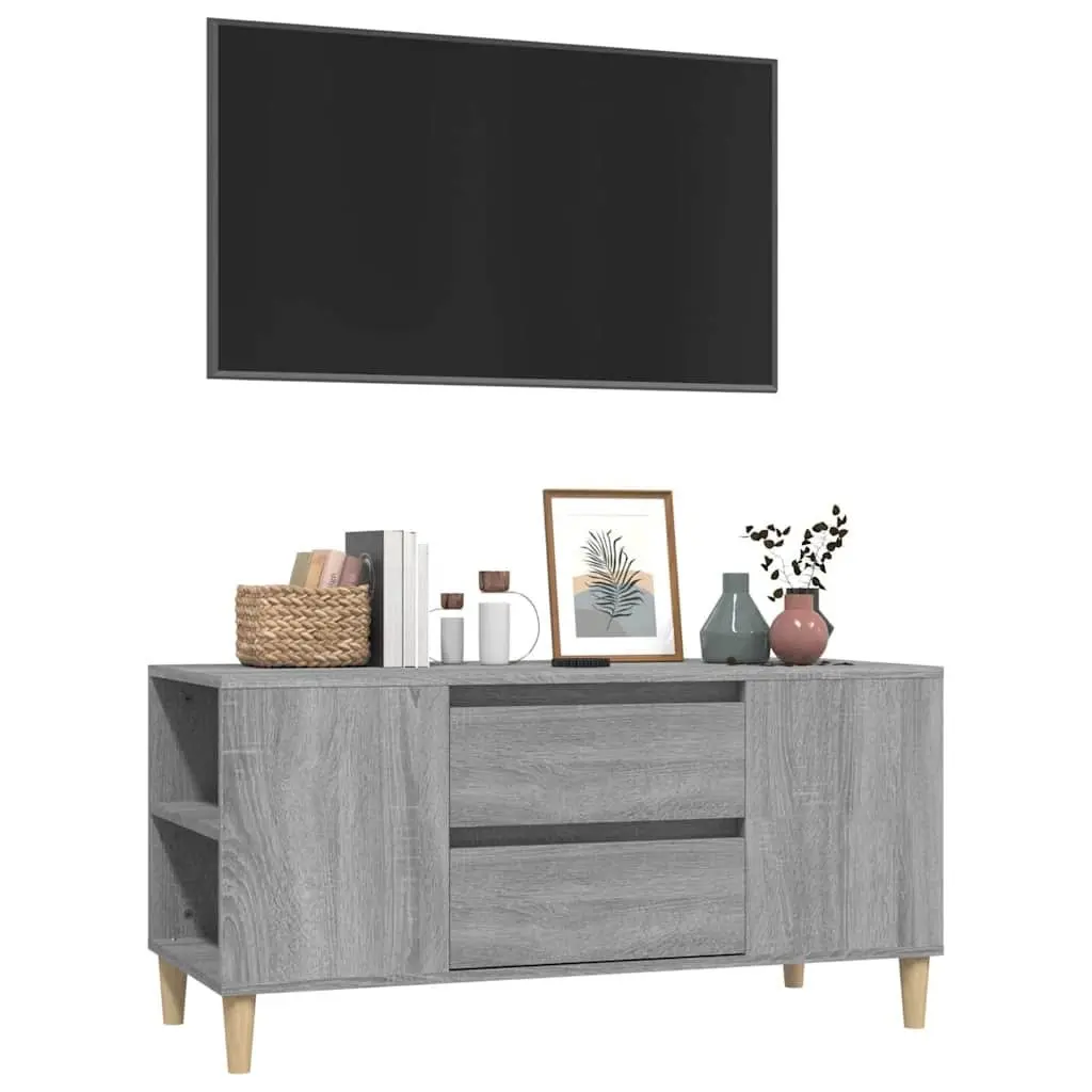TV Cabinet Grey Engineered Wood 102x44.5x50cm Storage Unit with Drawers