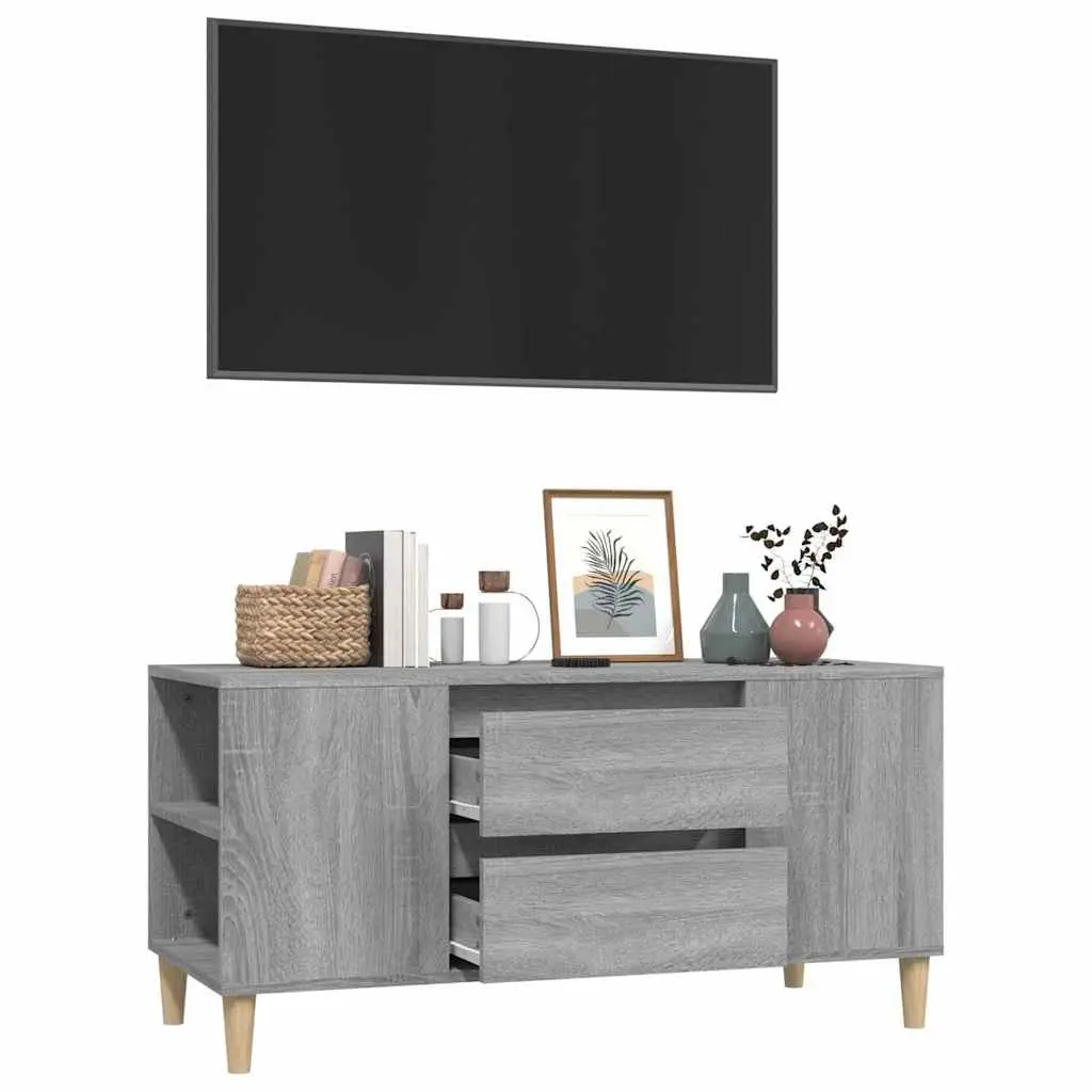 TV Cabinet Grey Engineered Wood 102x44.5x50cm Storage Unit with Drawers