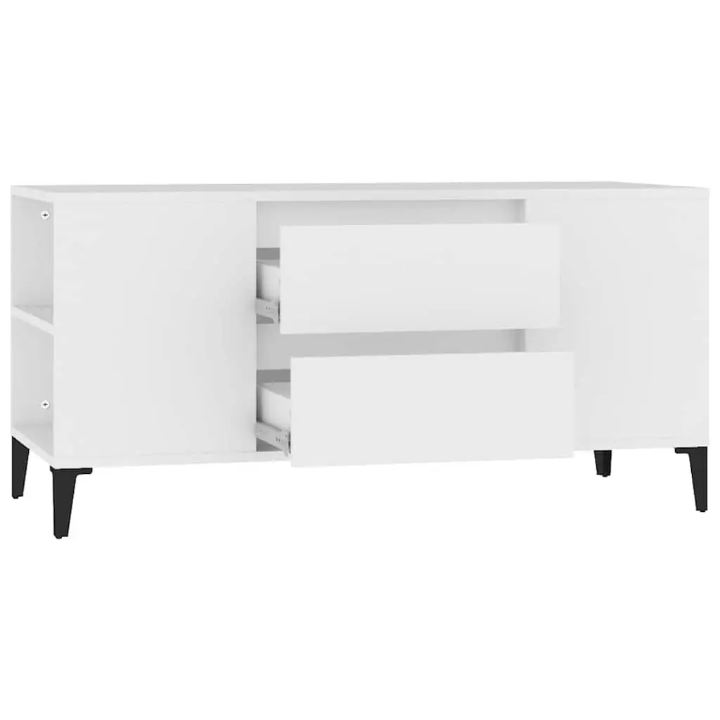 TV Cabinet White 102x44.5x50 cm Engineered Wood Open Compartments Drawers Storage Unit