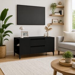 Compact Black TV Cabinet 102x44.5x50 cm with Storage Drawers