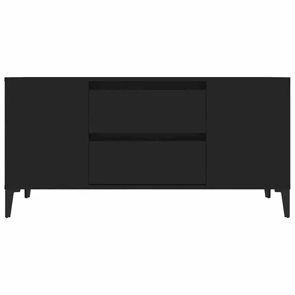 TV Stand Engineered Wood Black 102cm Industrial Style Storage Unit with Drawers and Open Compartments
