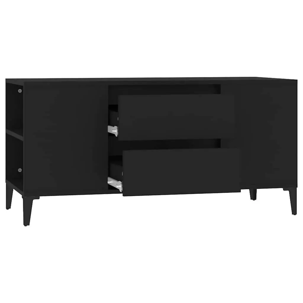 TV Stand Engineered Wood Black 102cm Industrial Style Storage Unit with Drawers and Open Compartments