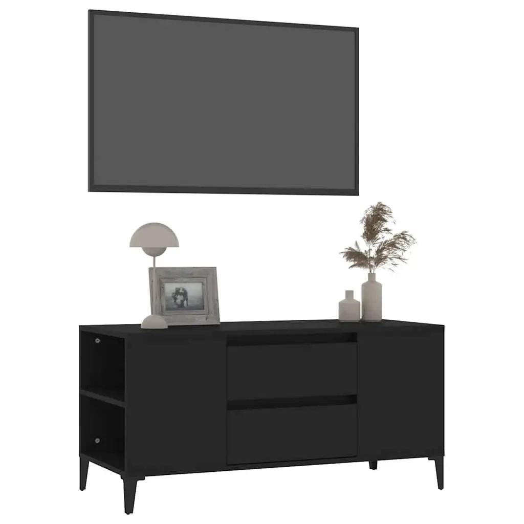 TV Stand Engineered Wood Black 102cm Industrial Style Storage Unit with Drawers and Open Compartments