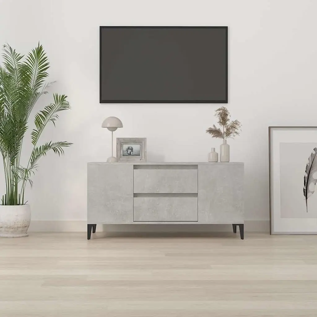 TV Cabinet Grey 102x44.5x50 cm Engineered Wood 4 Open Compartments 2 Drawers