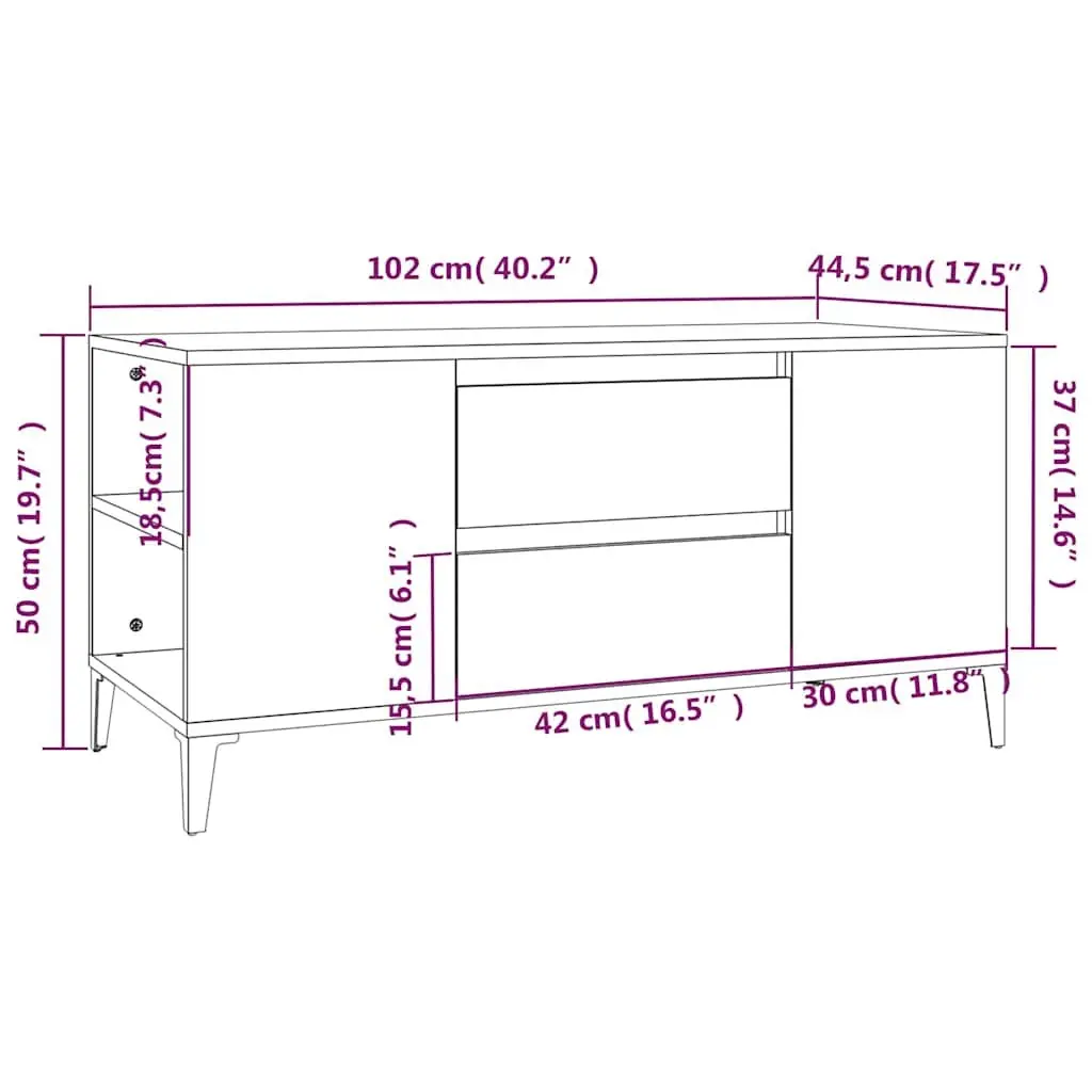 TV Cabinet Grey 102x44.5x50 cm Engineered Wood 4 Open Compartments 2 Drawers