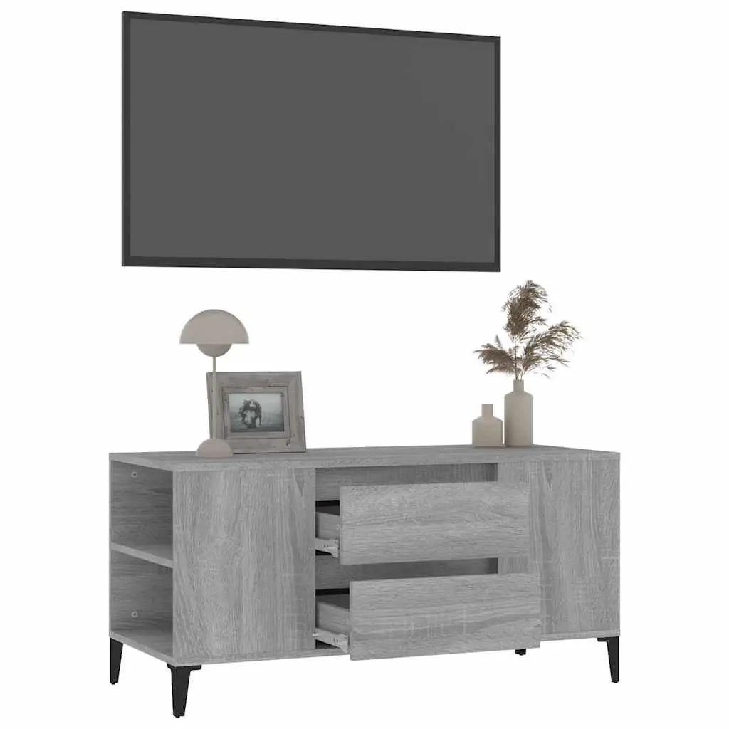 TV Cabinet Grey Sonoma Engineered Wood Industrial Style 4 Compartments 2 Drawers