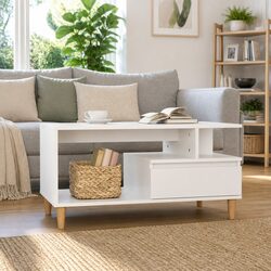 White Coffee Table with Drawer Storage