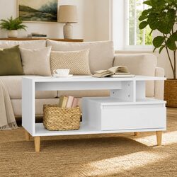 High Gloss White Coffee Table with Storage Drawer
