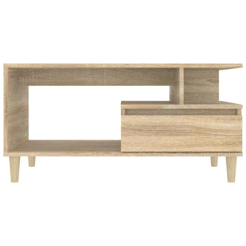 Coffee Table Brown Engineered Wood Open Shelves Storage Drawer Wooden Legs