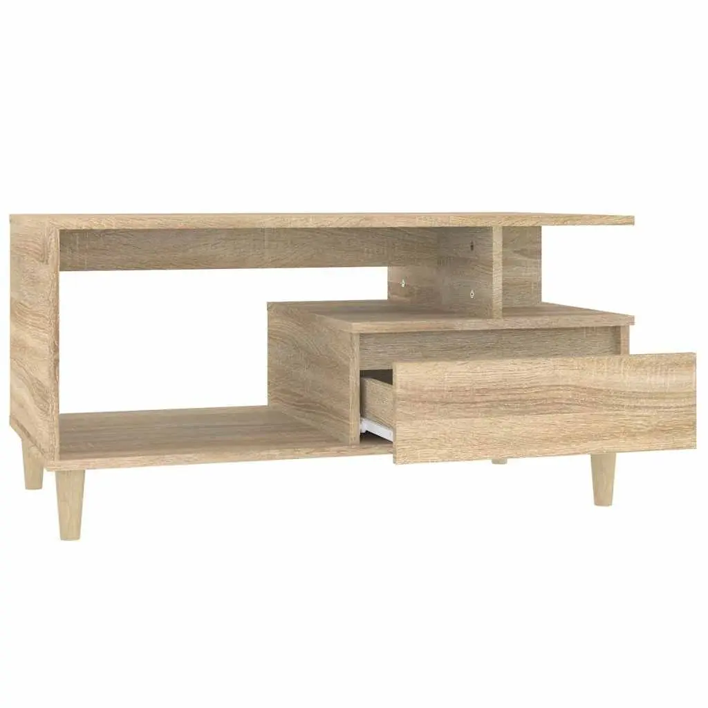 Coffee Table Brown Engineered Wood Open Shelves Storage Drawer Wooden Legs